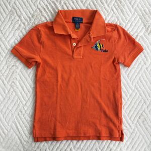 Polo Ralph Lauren Boys Orange Fish Logo Polo Shirt Size 5 Cotton Short Sleeve